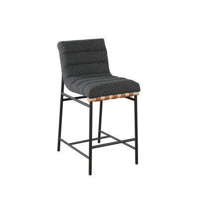 Fauteuil de 17,28 po de largeur avec siège en tissu gris foncé et pieds en fer noir, hauteur de comptoir de 36,64 po