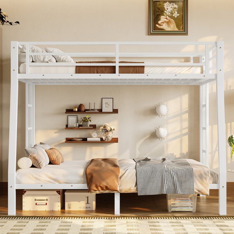 Lit superposé double au-dessus de grand lit en métal pour les adolescents et les adultes, économie d'espace / bruit réduit / aucun sommier tapissier requis