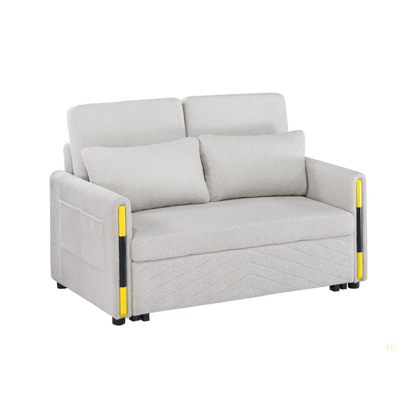 Causeuse-lit en velours avec poches latérales 55,5 po Percy, Beige