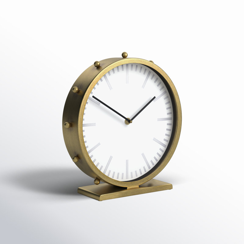 Waylon 11.0L X 3.1W X 11.0H Metal W/Studs Round Table Clock, Gold
