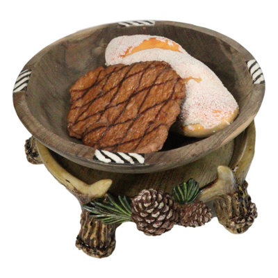 Rustic Deer Antler Tray Dish with Pinecones Woodland Decorative Catchall Bowl