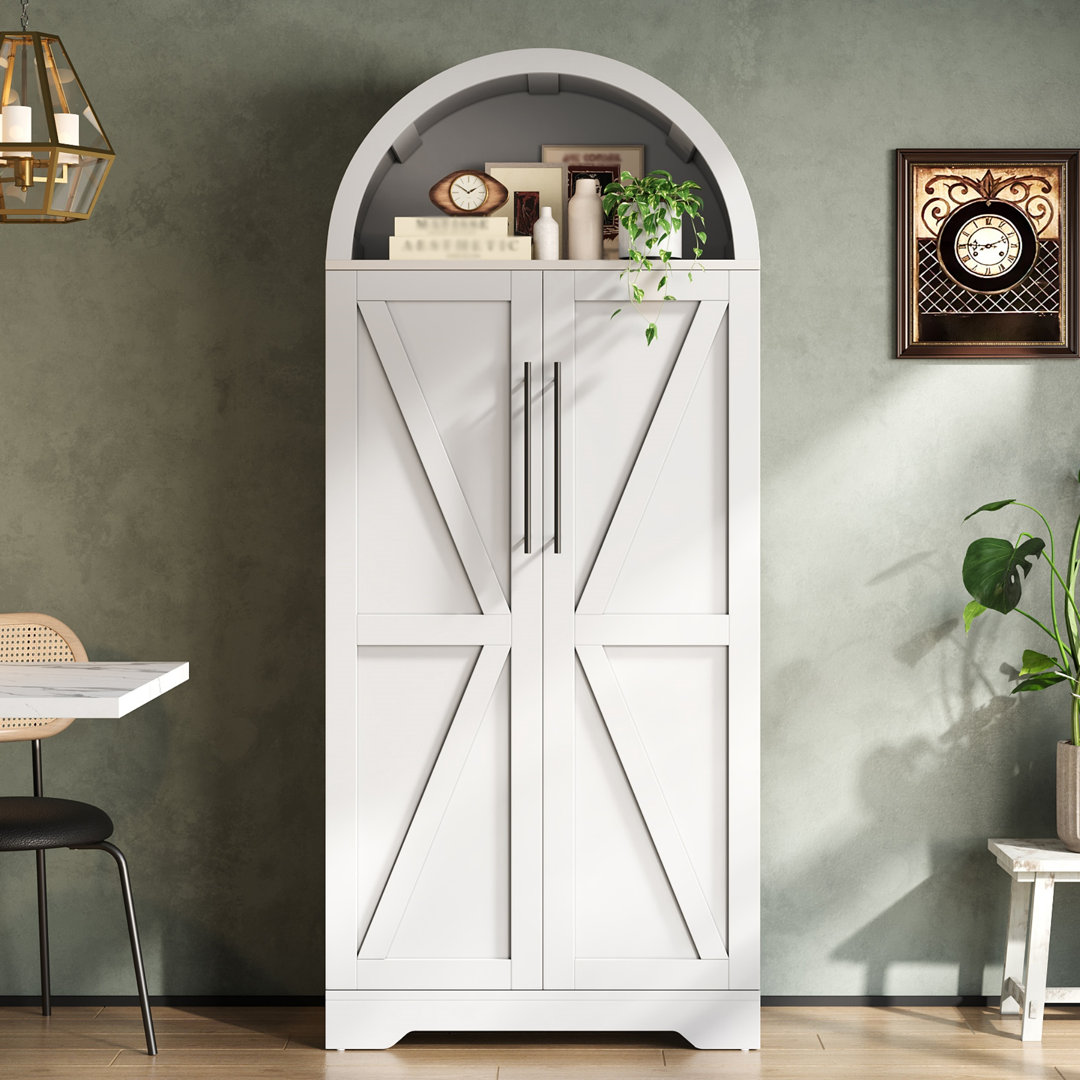 165 Cm Tall Storage Cabinet With Glass Doors