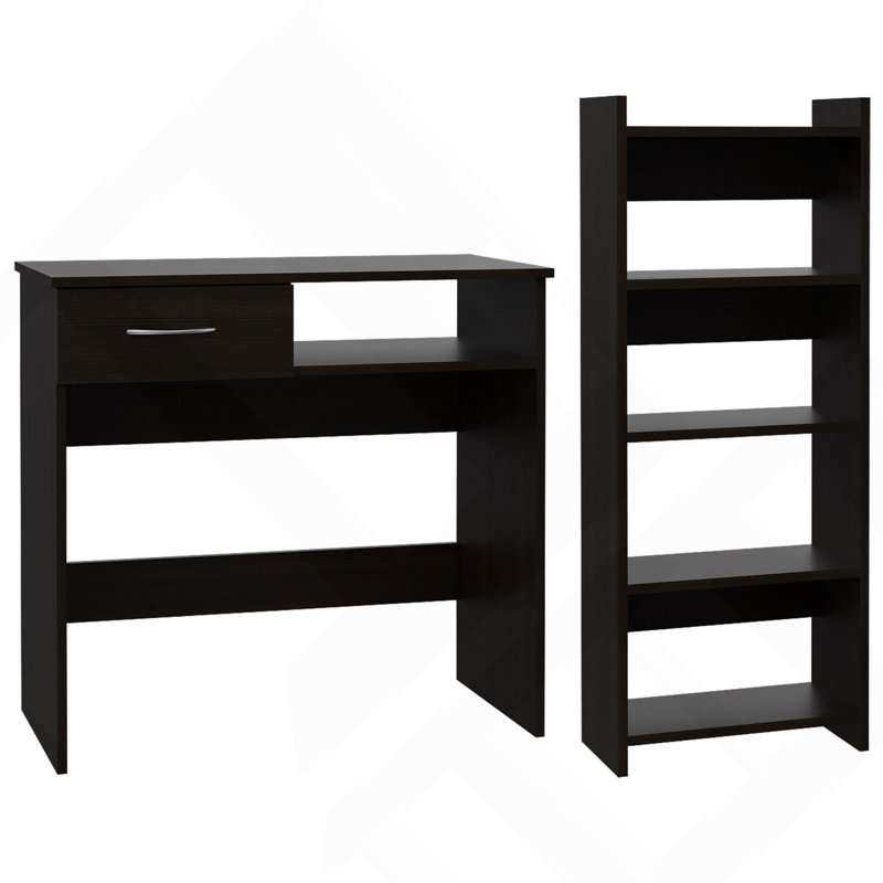 Home Office Set, Single Drawer, Keyboard Tray,Bookcase -Black