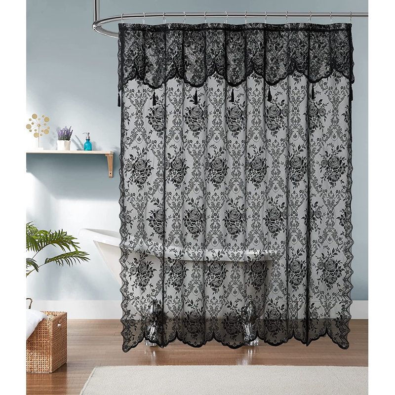 Rideau de douche en dentelle noire Cherrilyn, Noir, H 84 po x l 72 po