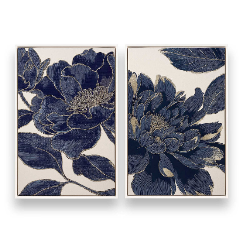 «Midnight Bloom», ensemble de 2 impressions, Cadre flottant blanc opaque, 36 po x 24 po
