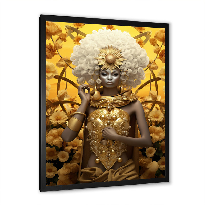 «African Floral Gorgeous Golden Goddess», reproduction sur toile, H 32 po x l 24 po x P 1 po, Cadre simple noir