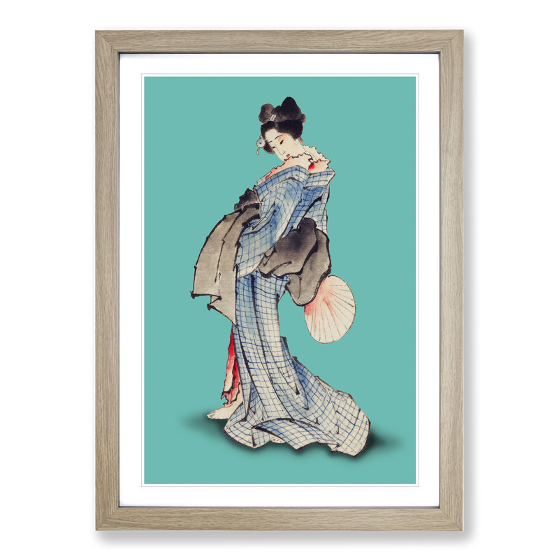 Geisha by Hokusai - Framed Print, 65cm H x 48cm W x 2cm D, Oak