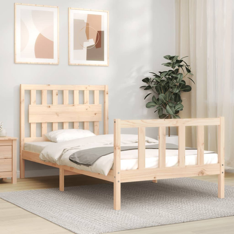 Bed Frame with Headboard, Natural, European Kingsize (160 x 200cm)