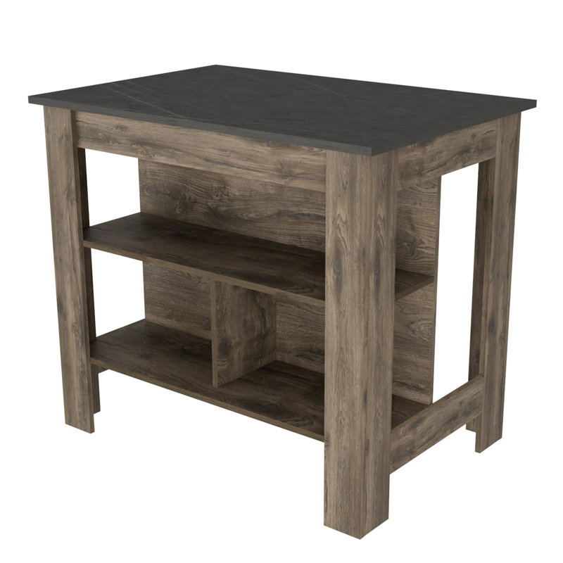 Îlot de cuisine, trois tablettes, finition brun foncé / onyx, Marron foncé