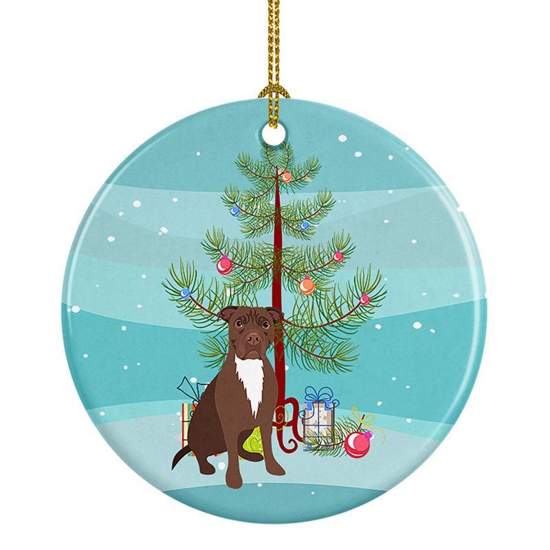 Ornement de Noël en céramique Pit Bull, Pit Bull chocolat