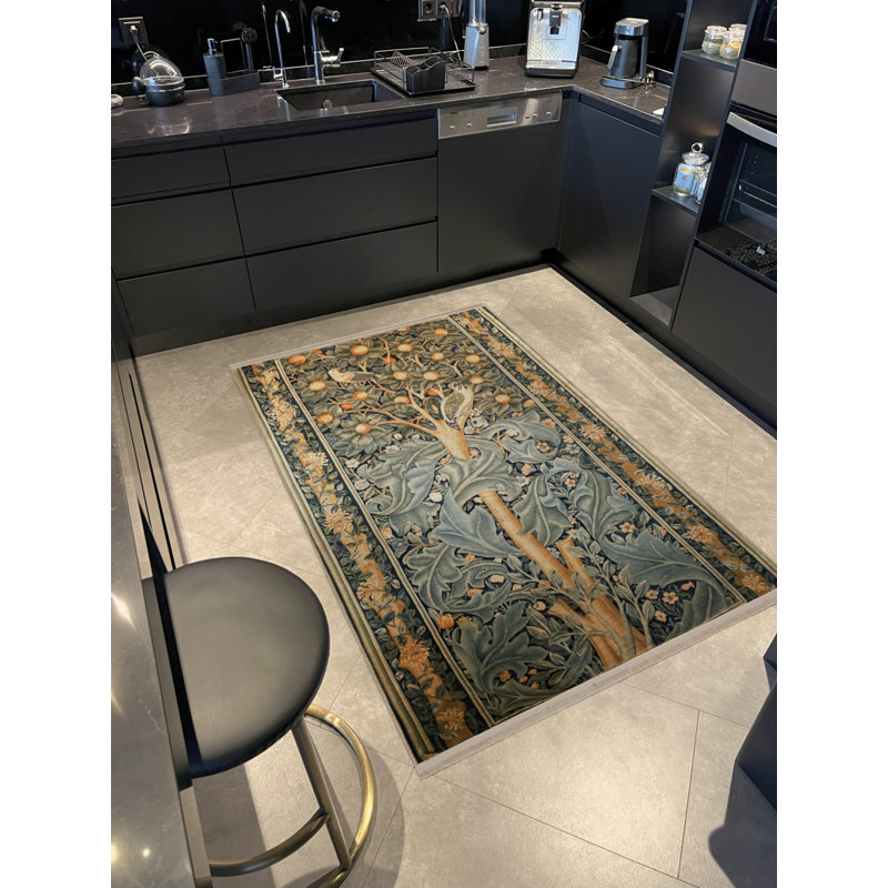 Multicoloured Tree of Life Themed Leaf and Fruit Patterned Fringed Vintage Decorative Carpet, Rectangle 4 pi x 6 pi 7 po