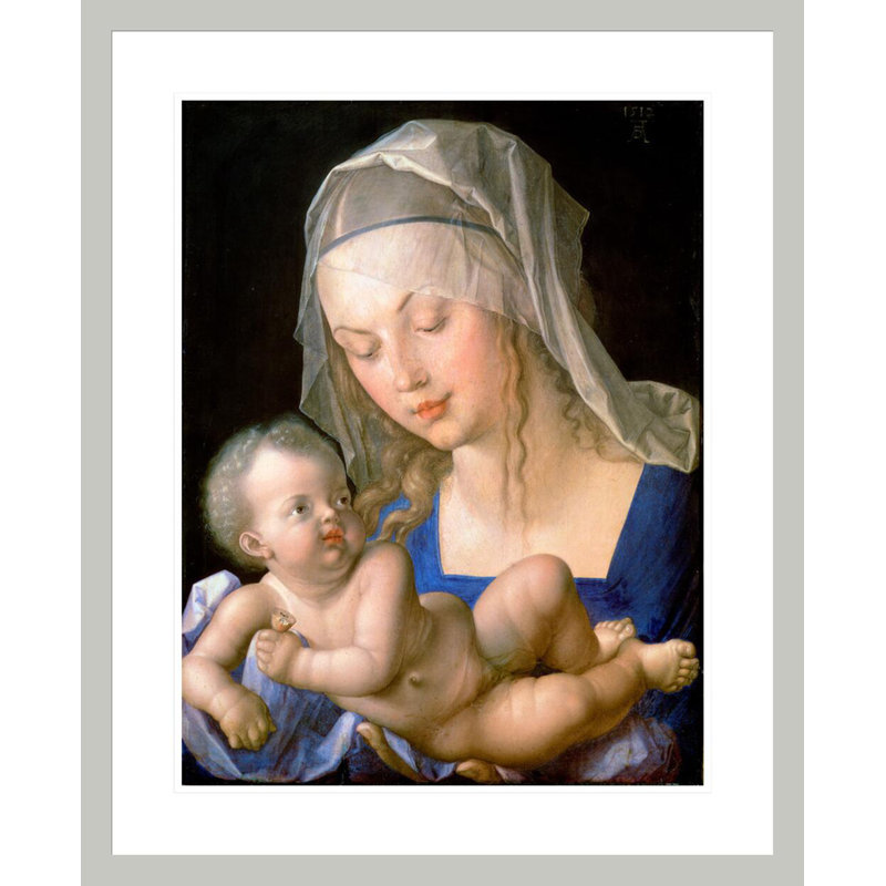 Vierge à l'enfant tenant une poire à moitié mangée (panneau) par Albrecht Dürer - Impression Giclée encadrée
