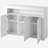 High Gloss White Sideboard Display Cabinet With LED Lights, 3-Door Wood Buffet Cupboard Storage Unit With Remote Control