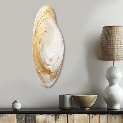 Gold And White Soft Wave Vortex I - Unique Shape Abstract Spirals Metal Wall Decor, Freeform Metal Wall Sculpture Print