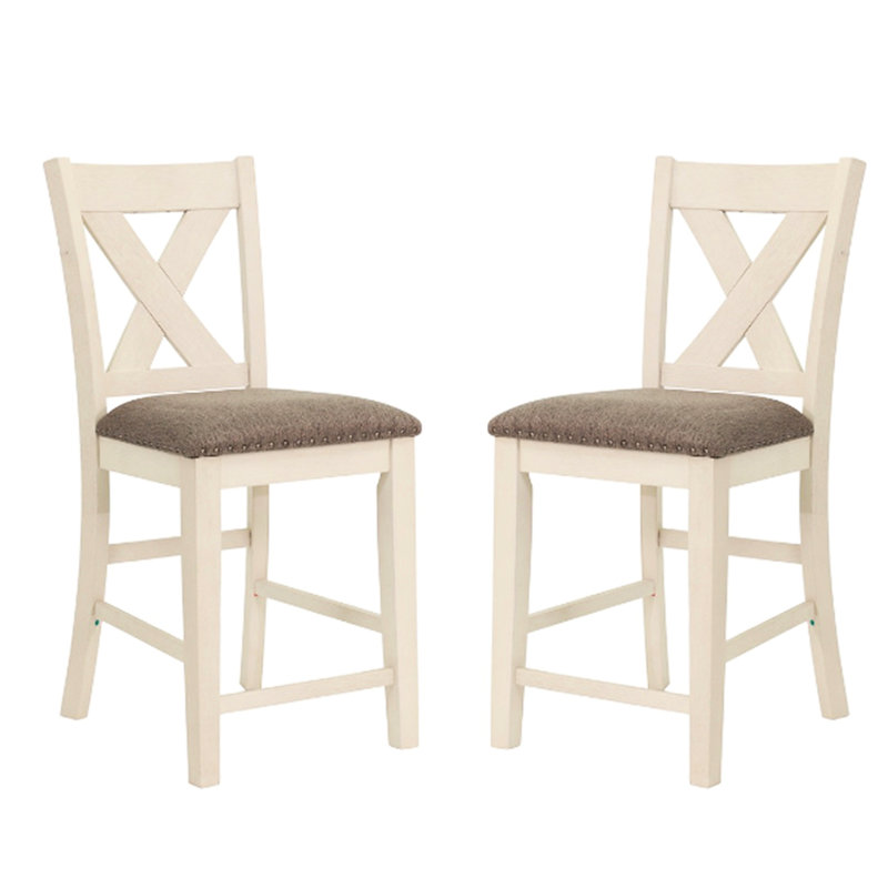 Chaises de comptoir à dossier, 2 - Chaises de salle à manger confortables en polyfibre de mousse de bois d'hévéa blanche et grise pour la pièce avec intérieur et gris