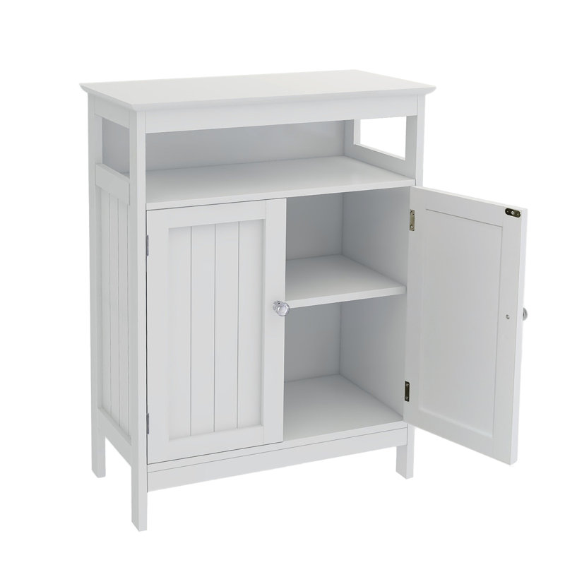 White Bathroom Floor Storage Cabinet With Double Shutters, Coated , Spacious, Easy To Put Together Unit Finish, Spacious Storage, Assembly Guidance