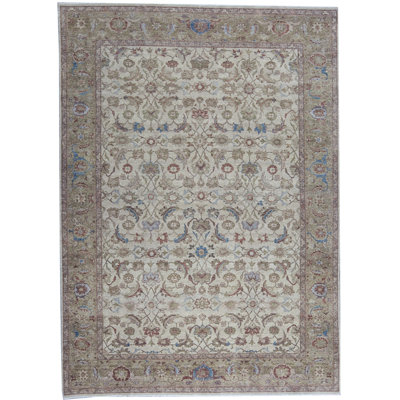 Tapis ivoire et doré de haute qualité noué à la main
