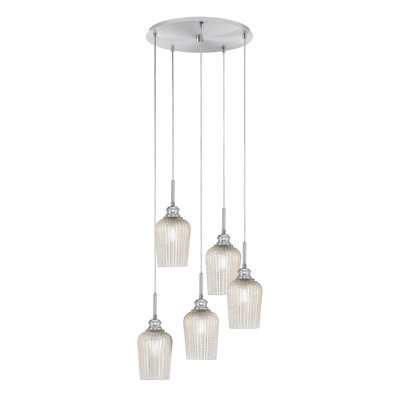 Edge 5 Light Cluster Pendalier With 5" Glass