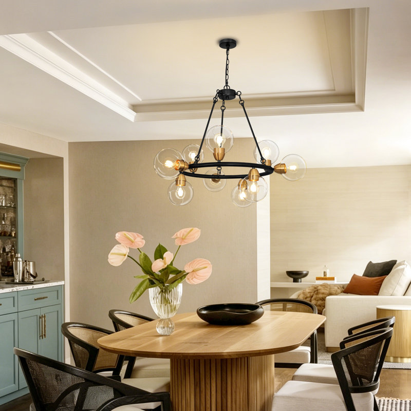 Luminaire de salle à manger à 9 lumières avec roue de chariot moderne pour îlot de cuisine
