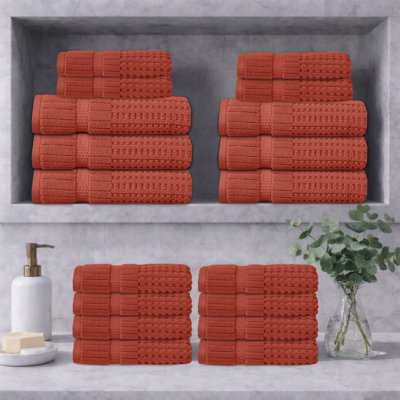 Ensemble de serviettes 18 pièces Willow - 100% coton peigné, qualité supérieure 630 g / m², corail, ultra-doux et très absorbant (ensemble de 6 serviettes de bain, 12 serviettes de toilette)