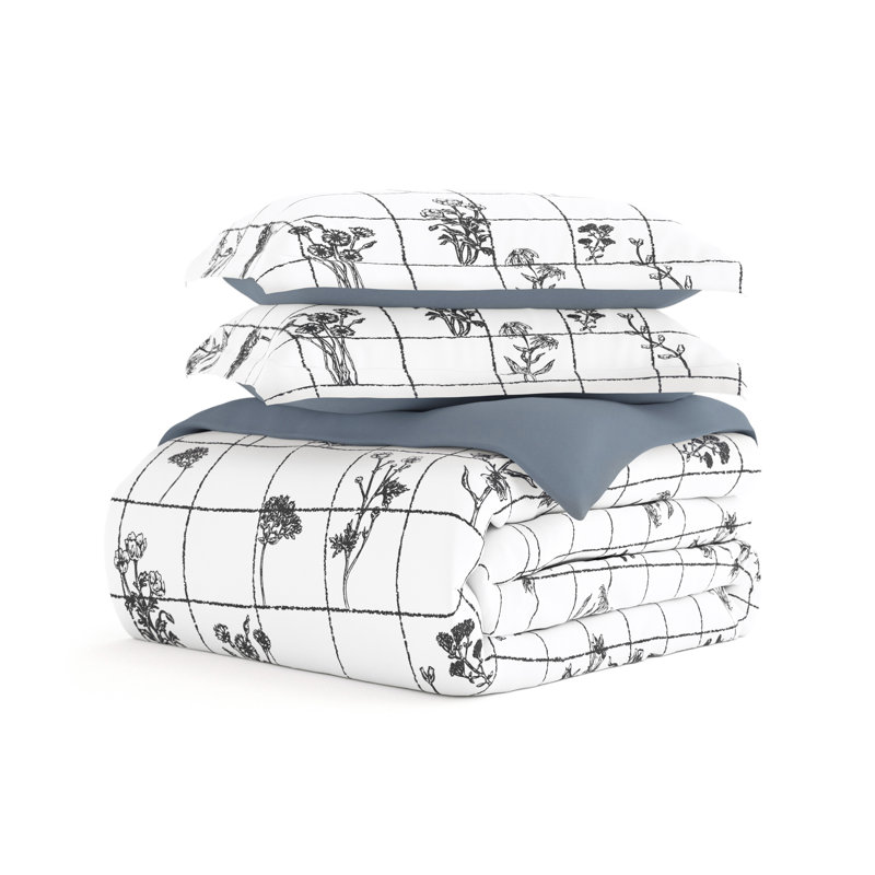 Gray Reversible Flower Field Twin/Twin XL Duvet Cover Set