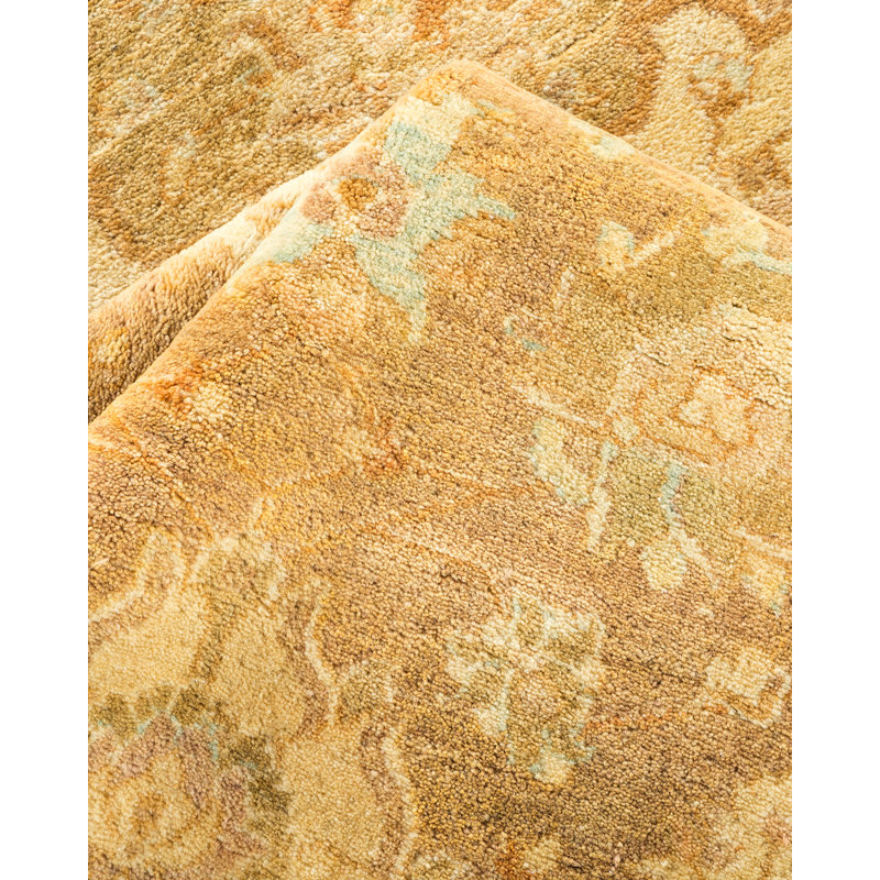 Tapis unique vert / ivoire noué à la main de conception unique 6 pi 3 po x 10 pi 9 po Keenan