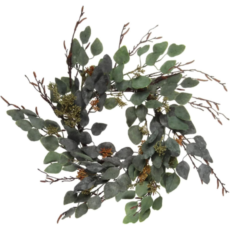 Couronne d'eucalyptus de 24 po | Verdure fabriquée à la main | Parfait pour un décor intérieur / extérieur toutes saisons | Durable et durable