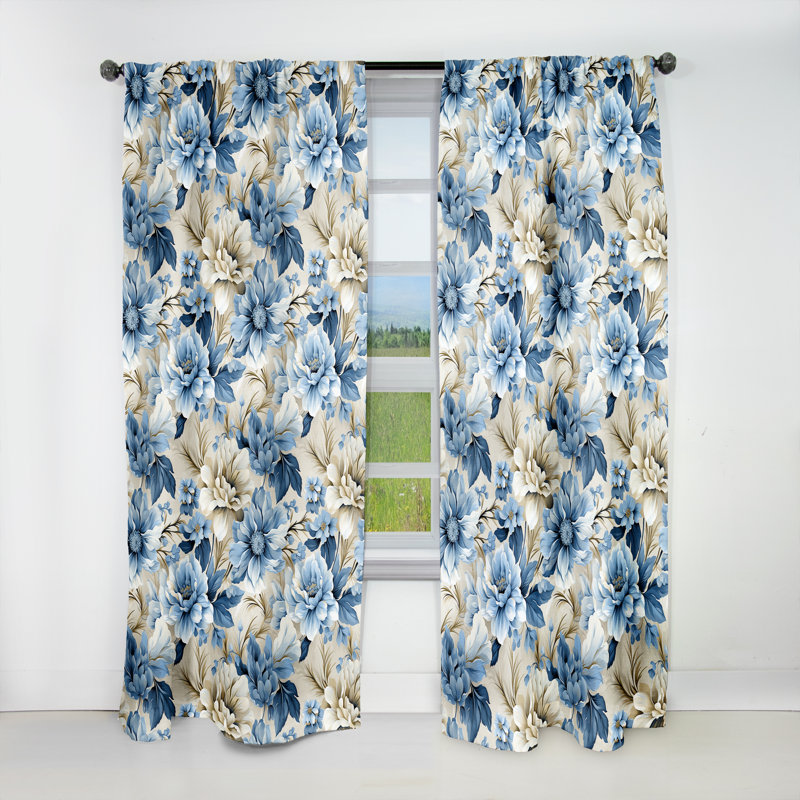 Panneaux de rideaux floraux à motif victorien Coastal Tranquility, L 52 po x L 90 po
