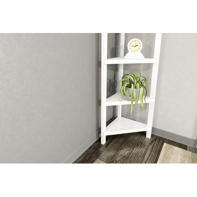 4-Shelf Tall Wood Corner Bookcase With Open Bookshelves
