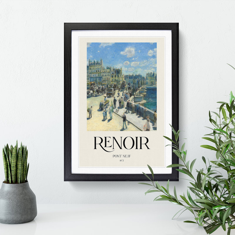 Pont Neuf in Paris Print by Pierre-Auguste Renoir - Picture Frame Painting, 65cm H x 48cm W x 2cm D, Black Framed