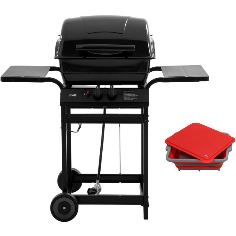 Feasto 2-burner Propane Gas Grill With Collapsible Bbq Prep Tub