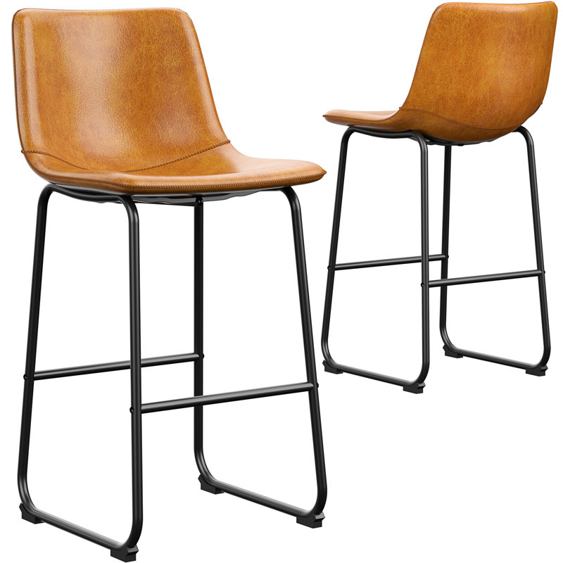 Evre Bar Stools Set of 2, PU Leather Counter Height Bar Stools,  Modern Barstools with Metal Legs and Footrest, Urban Armless Dining Chairs with Backrest for Kitchen Island