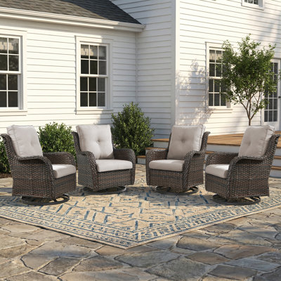 Wicker Patio Furniture Set- 4 Pieces Swivel Patio Chairs,PE Rattan Outdoor Rocking Chairs Porch Furniture for Garden Deck