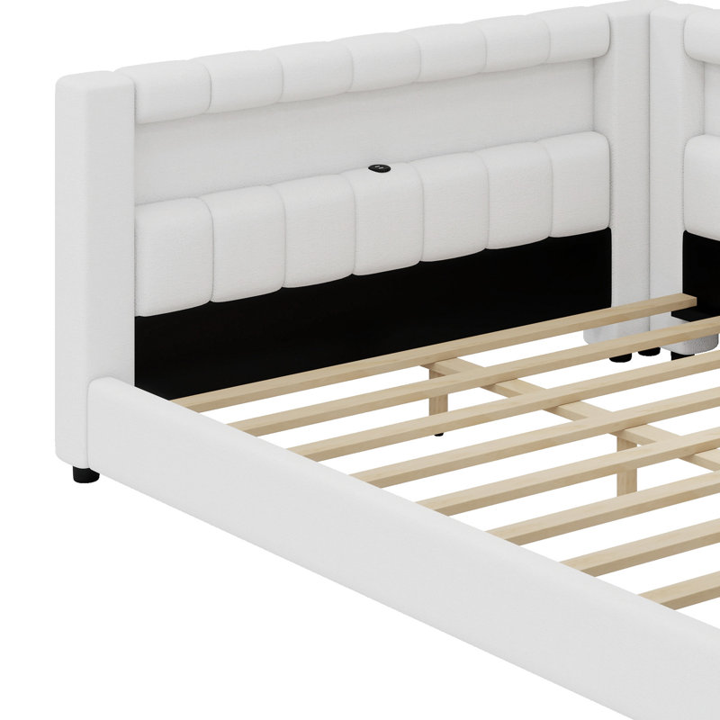 Modern Platform Bed with Integrated USB Ports and Ambient LED Lighting, Cream White