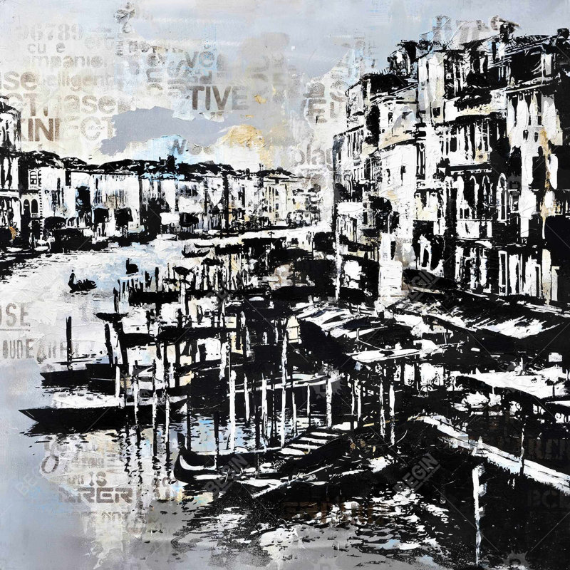 Abstrait Venise Port - décor de chambre à coucher contemporain bleu