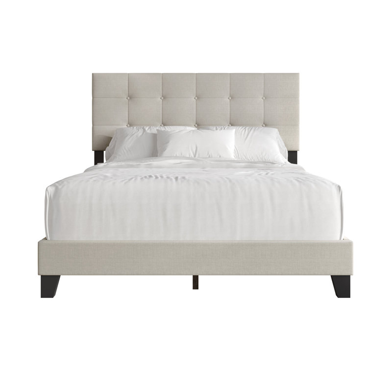 Lit plateforme en lin gris chaud, Lit simple, Gris chaud