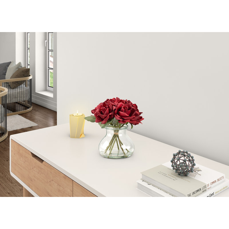 Red Roses in Short Glass Vase