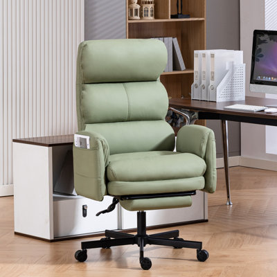 Pu Leather Cross-Legged Office Chair With Flip-Up Arms And Headrest, High-Back Ergonomic Swivel Executive Chair With Footrest And Side Pockets by George Oliver