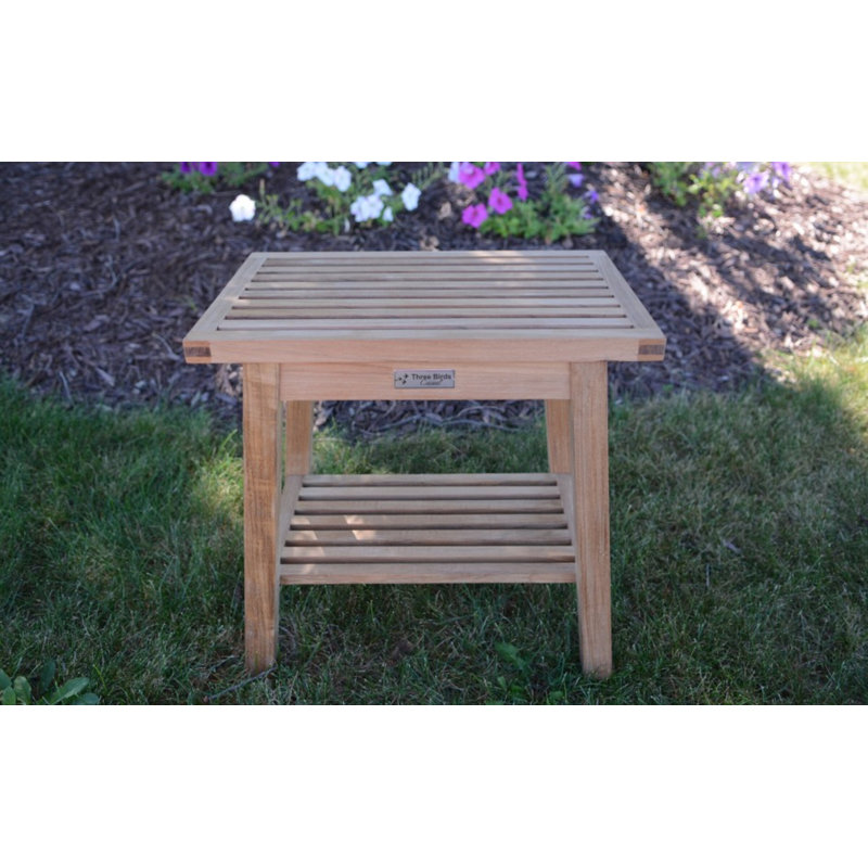 Teak Wood Outdoor Shower Stool with Shelf