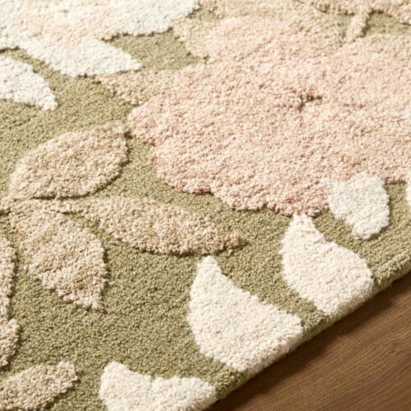 Fabian Handmade Area Rug, Rectangle 8' x 10', Olive Green/Pink/Cream
