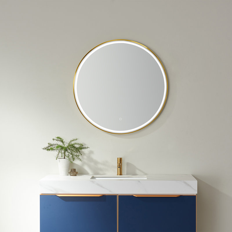 Miroir de salle de bain Molly-May, Or brossé, 32 po x 32 po