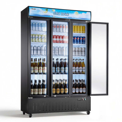Commercial Merchandiser Refrigerator, 26.8 Cu.Ft / 760L Upright Beverage Cooler, 3 Glass Door Display Refrigerator with Customizable Lightbox, 12 Adjustable Shelves, Soft LED Lighting & Casters