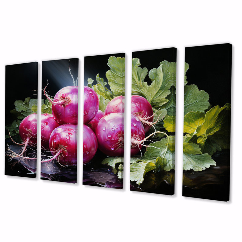 Légumes - Radis mauve - ferme, reproduction d'art sur toile - 5 panneaux égaux