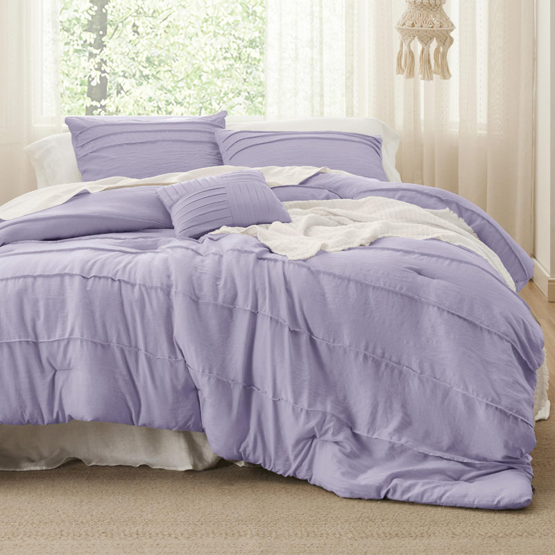 Bedsure Pinch Pleat Comforter Set Boho Bed-in-A-Bag Bedding Set with  Pillowcases for All Season, Light Purple
