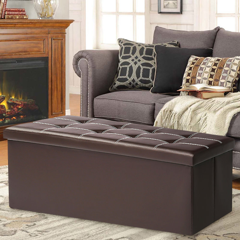 Banc de rangement en cuir Guedira, Brun