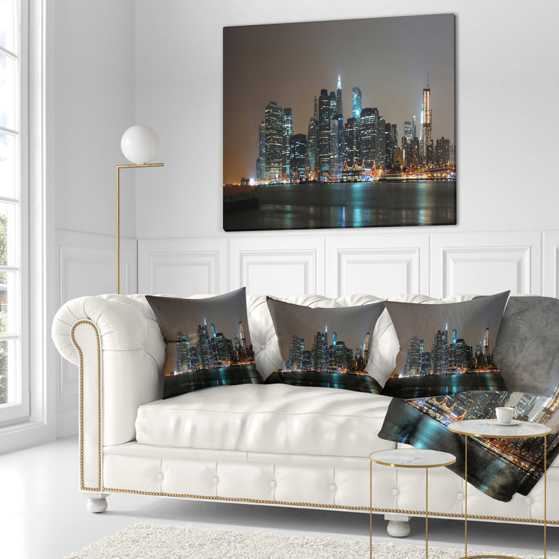 Coussin de panorama cityscape even new york, 16 po x 1 po, Coussin décoratif