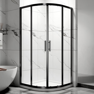 36"W x 36" D x 72"H Framed Corner Double Bypass Sliding Shower Enclosure, 1/4" SGCC Clear Tempered Glass Black