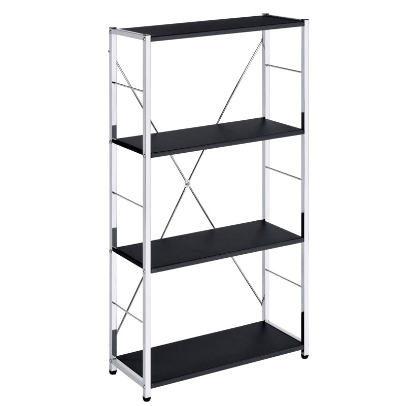 Bibliothèque rectangulaire noire et chrome 4Tier, Noir