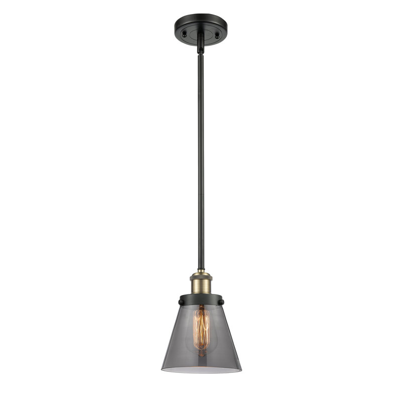 Mini-luminaire suspendu à cordon 1 lumière Ballston Urban Cone, Plaqué couleur fumée, Laiton antique noir