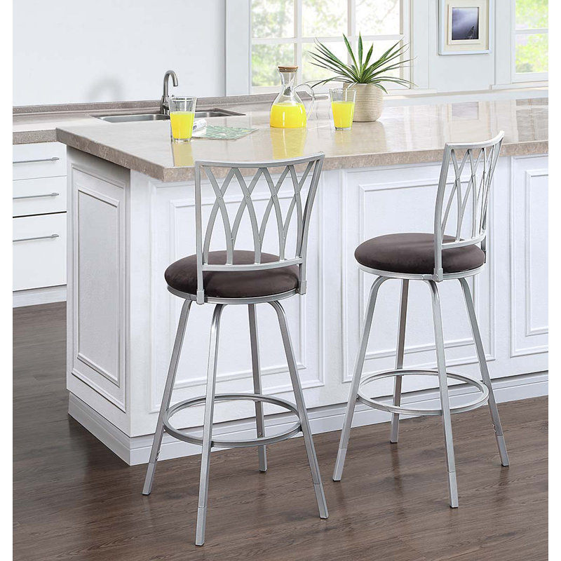 Azalea Park 2-Pack Indoor Adjustable 24" or 29" Silver Lattice Swivel Barstool, Grey Seat